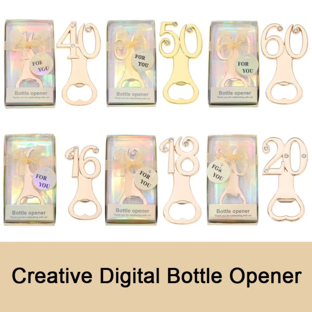 New Zinc Alloy Birthday Bottle Openers Rose Gold Number Shape Beer Opener Souvenir Diamond Bar Tool Guest Return Gifts