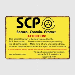SCP Attention Yellow Sign Poster Metal Plaque Cinema Kitchen Mural Funny Wall Decor Tin Sign Posters Room Decor