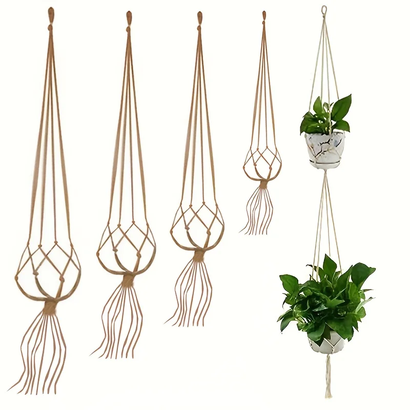 Hemp Rope Flowerpot Net Bag Tassel Plant Hanger Creative Garden Flowerpot Net Hand-Woven Simple Indoor And Outdoor Hanging Wall