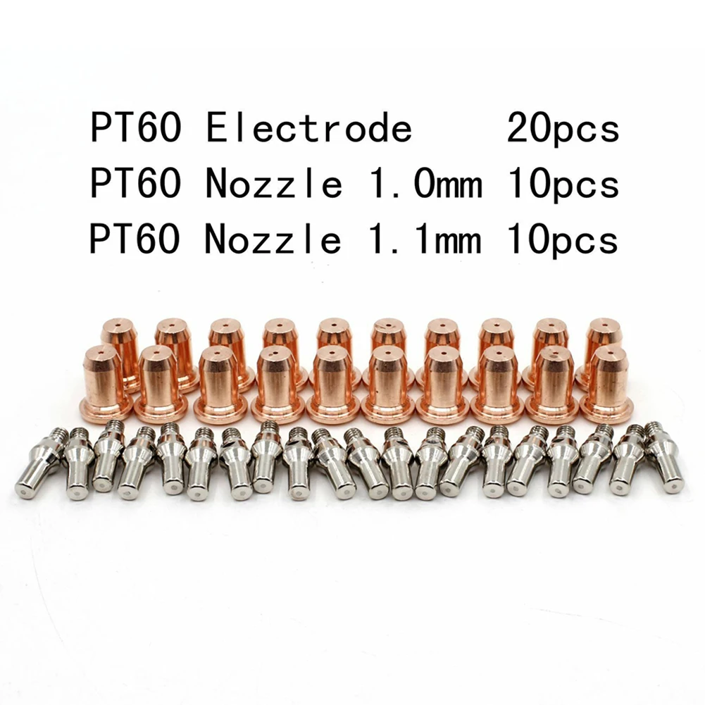 40pcs Plasma Tips Kit 1.0mm 1.1mm Electrode 52582 For PT60 PT40 IPT-40 Plasma Torch 1.0mm Nozzle 51313P1.0 WSP-061001