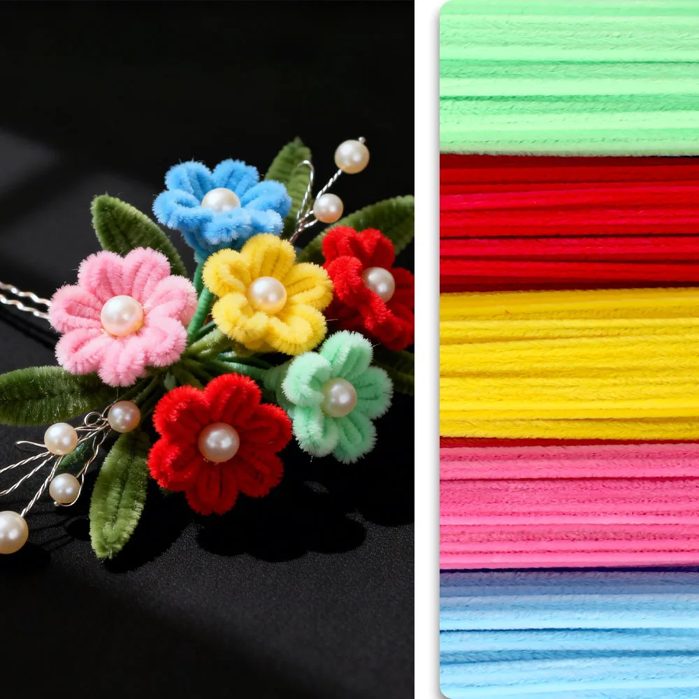 5 Candy colors pipe cleaners potted tabletopm, Chenille Stem Pipe Kids DIY Creative Toys , Handmade Material Plush Strips