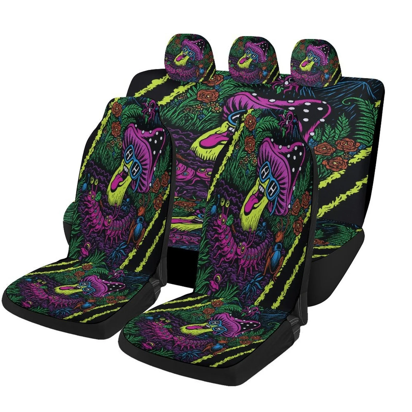 Psychedelic Jungle Themed Car Seat Cover Set For Most Cars, Trendy High-quality Car Seat Protector Covers Full Set, Car Seat Co
