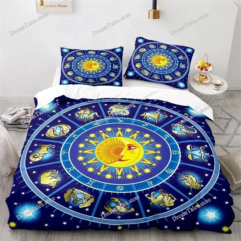 

Sun and Moon Bedding Set King Queen Size Twelve Constellations Zodiac Comforter Cover Adults Astrology Polyester Duvet Cover