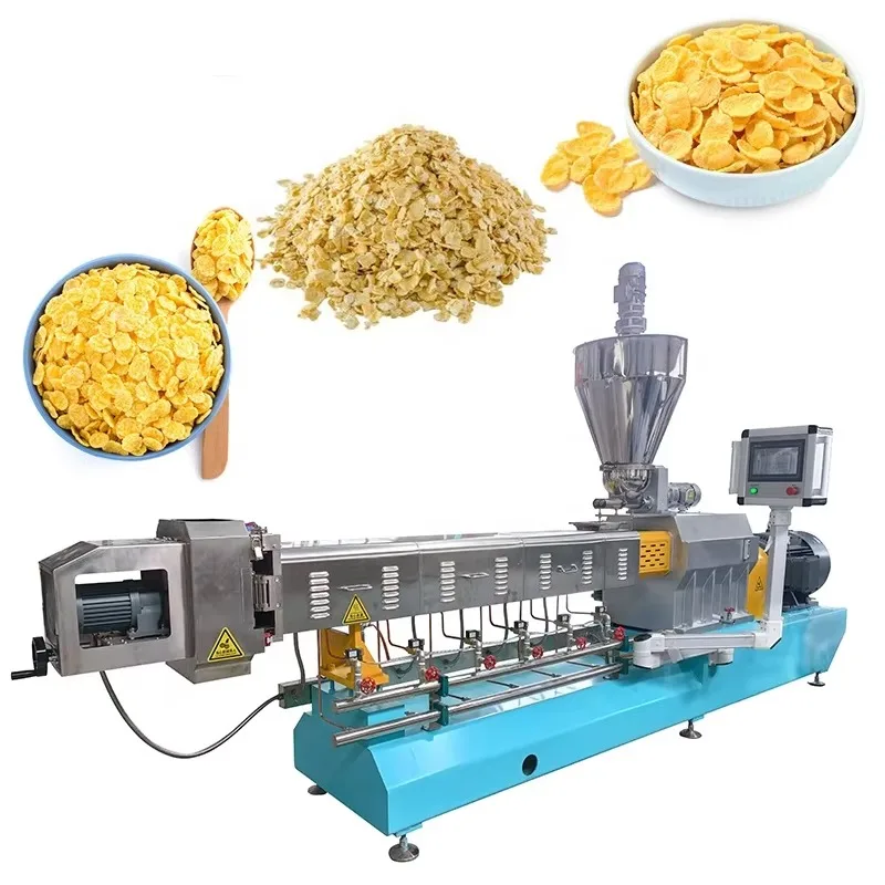 Automatic Breakfast Cereal Manufacturing Machine Twin Screw Extruder Food Equipment Corn Flakes Production Line