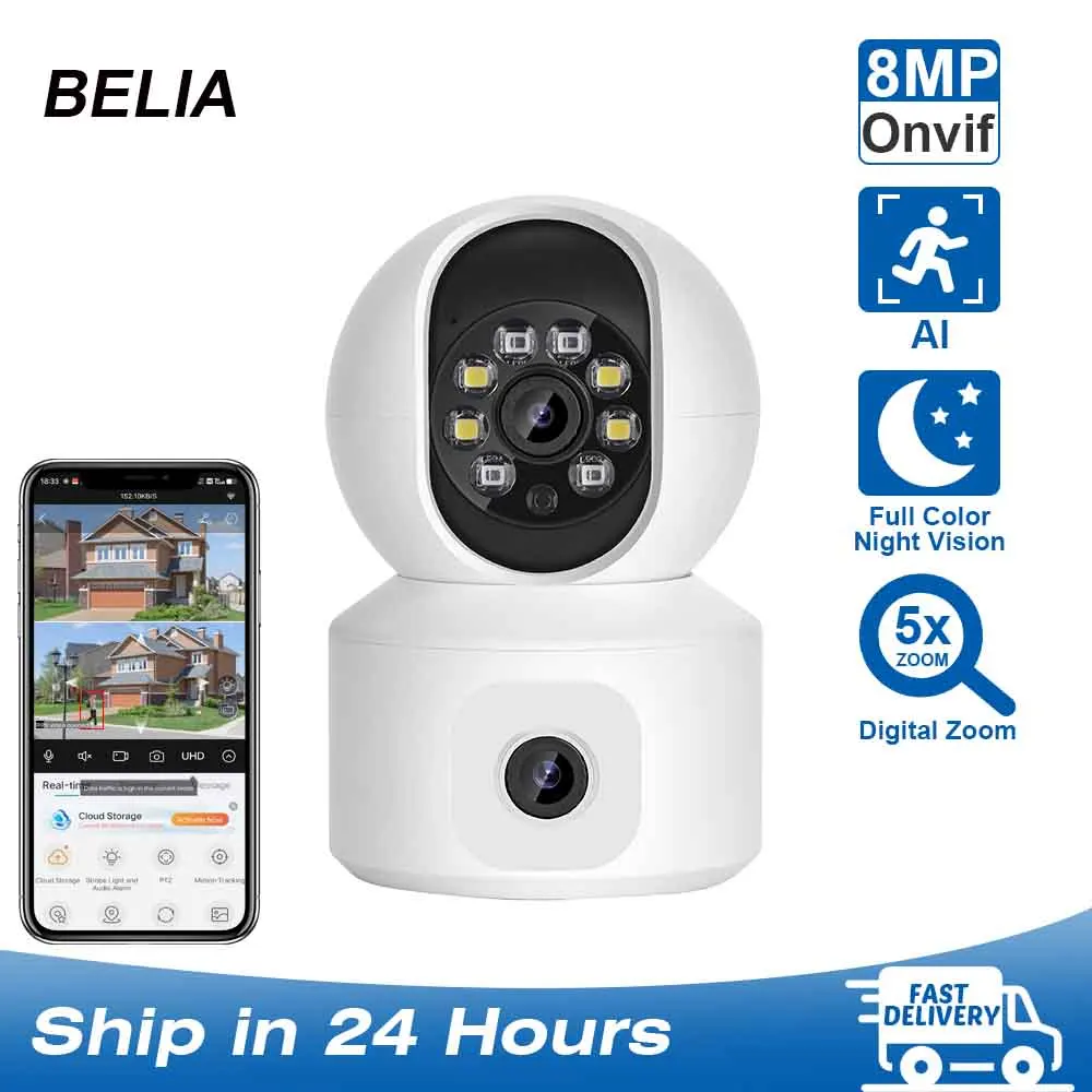 4K 8MP Dual Lens PTZ Camera Dual Screen Baby Monitor 4MP Auto Tracking Ai Human Detection Home Secuiryt CCTV Video Surveillance