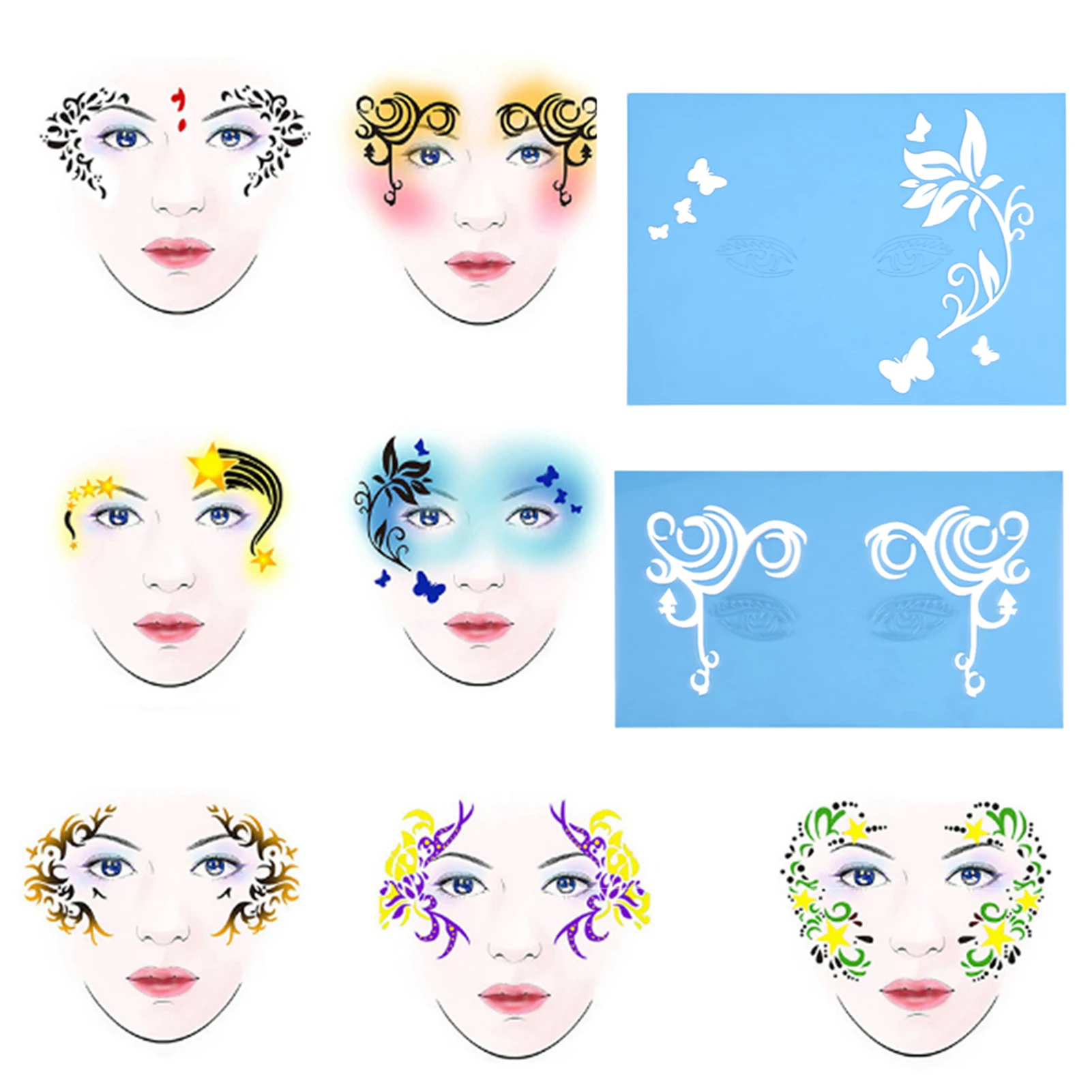 

7styles/set Reusable Face Paint Stencil Body Painting Template Flower Butterfly Facial Design Reusable Face Paint Stencil