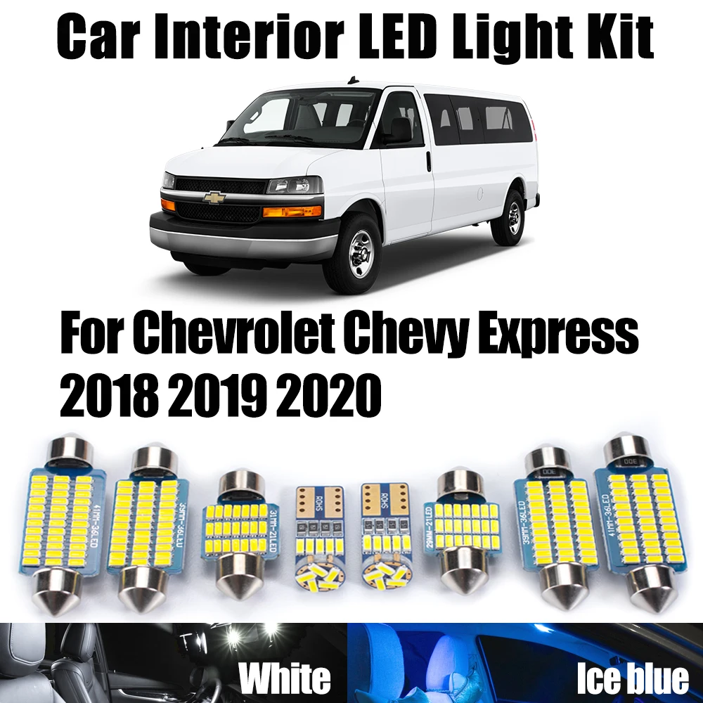 17Pcs Vehicle LED Interior Vanity Mirror Reading Trunk Map Dome Light Kit For Chevrolet Chevy Express 2018-2020 Car Bulbs Canbus