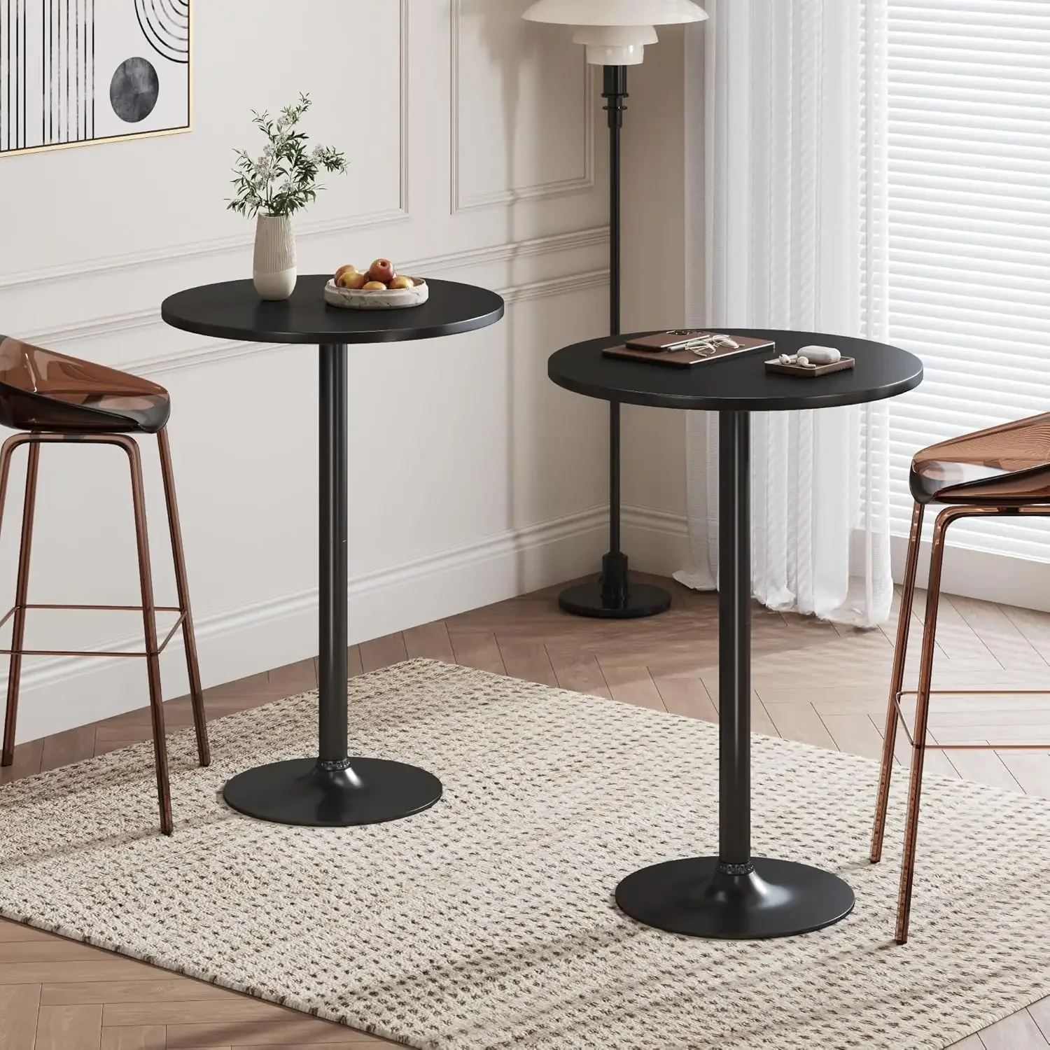 Round Bistro Pub Table 2 Pack Modern Style Metal Base Top Cocktail Bar Table Counter Bar Height for Pub, Dining