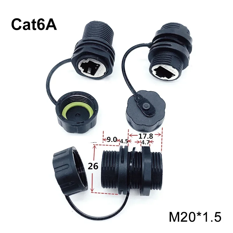 Waterproof CAT6A Network Cable Connector CAT5E Data Signal Female Base Joint  rj45 Mounted Terminal IP67 M20 RJ45 Panel Socket