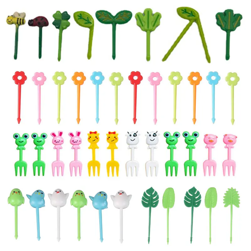 Cartoon Fruit Fork Spring Design Lovely Leaf Animal Design Bento Box Lunch Box Cupcake Top Fork Birthday Party Decoration