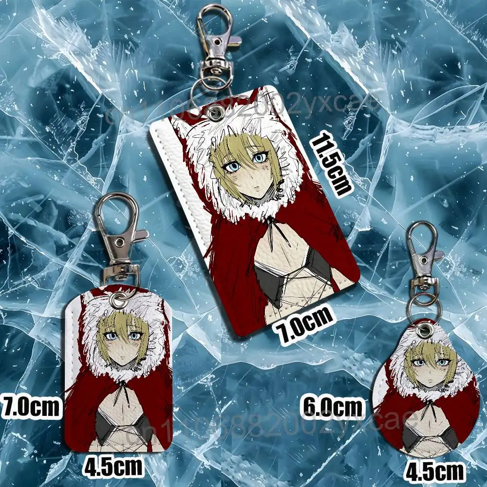 Alice Red Riding Hood Black Souls Rectangle ID Card Case Keychain Access Card Bag Tag Ring Leather Card Holder Key Ring Access view 4