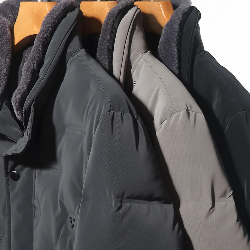 High-end Quality White Duck Down Down Jacket Men Winter Coat Fur Collar Zip Long Sleeve Business Casual Puffer Windproof Pocket