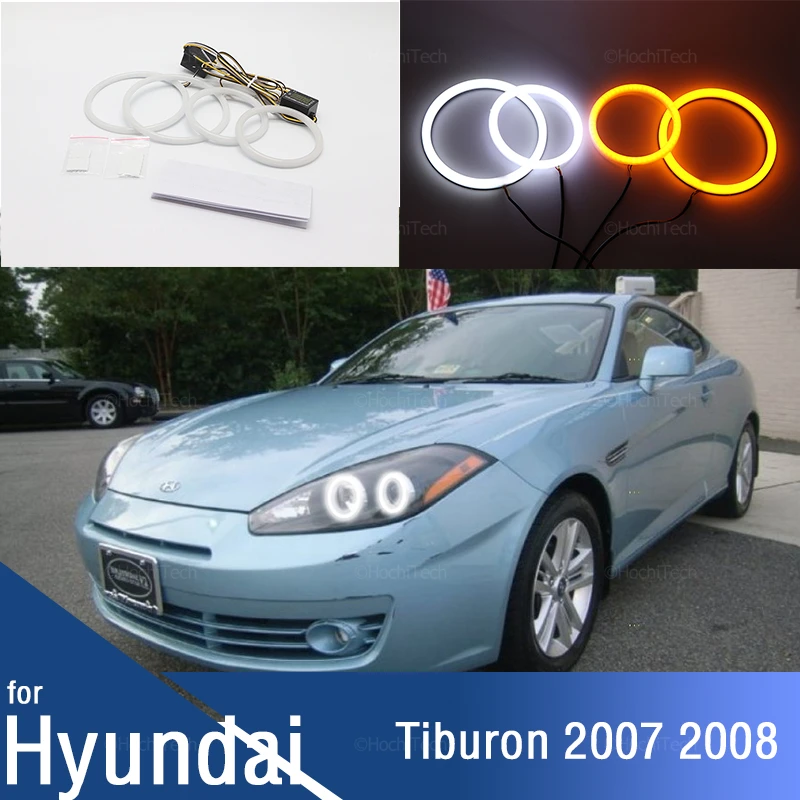 Car Angel Eyes Rings Led Car Headlight DRL Daytime Running Light for Hyundai Tiburon 2007-2008 GK FL2 Turn Signal White Yellow