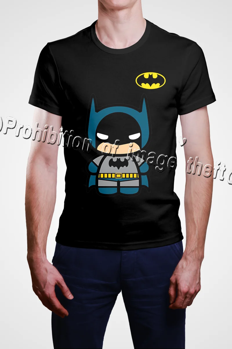 

Batman Q-version Cartoon Printed Black Short Sleeved T-shirt for Men, Trendy DC Theme Running and Playing Sports Top
