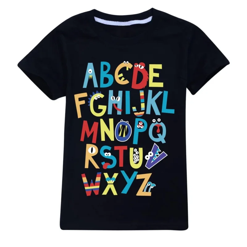 Alphabet Lore Cotton Tshirt A-Z English Letter Printing T-shirt Animal Clothes Gift for Kids Children Educational Christmas Gift