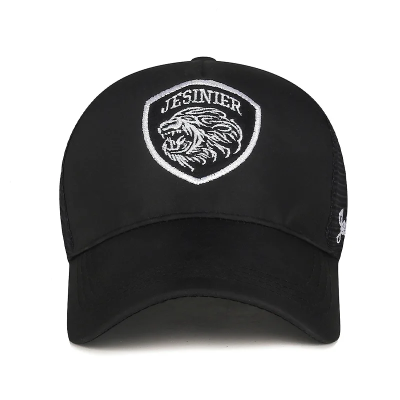 Embroidered Lion Head Black Sunscreen Hat Summer Outdoor Hardtop Mesh Baseball Cap Simple Atmospheric Breathable Snapback Cap