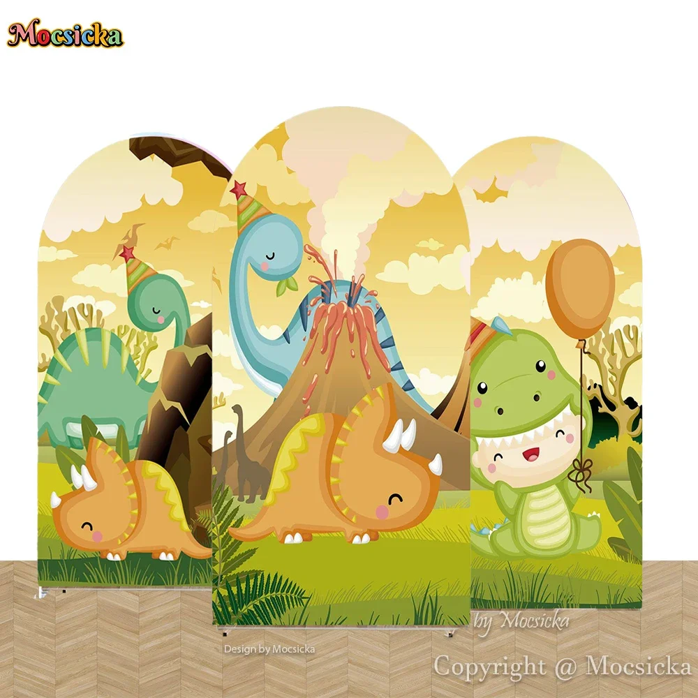 

Mocsicka Dinosaur Boy Arch Chiara Wall Backdrop Jurassic Cartoon Baby Shower Party Background Kids Birthday Portrait Photoshoot