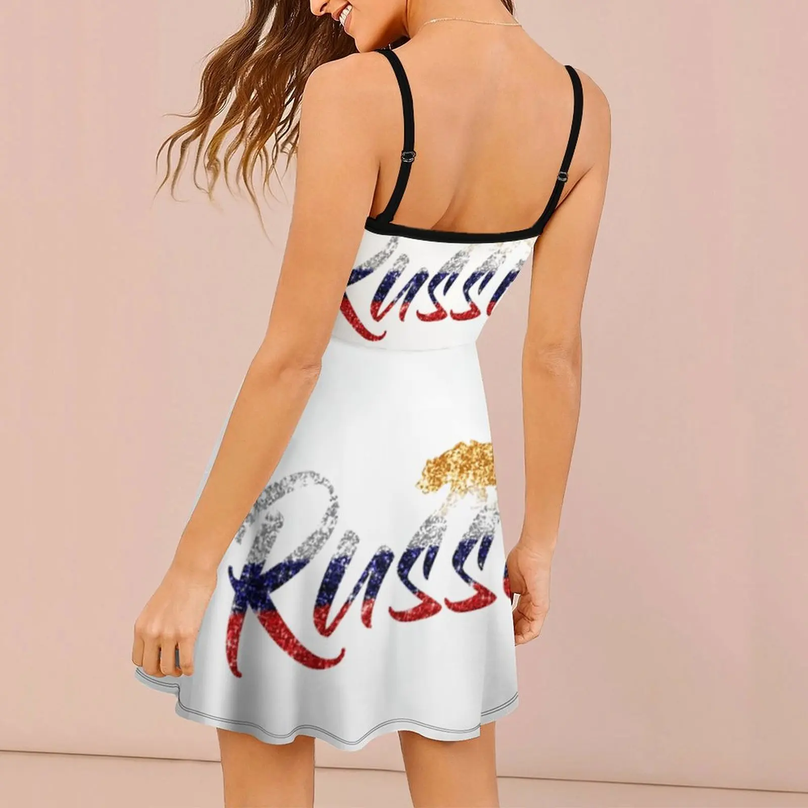 Russia Flag Calligraphy Golden Bear Cute Sexy Woman's Clothing Women's Sling Dress Humor Graphic  Parties Dresses