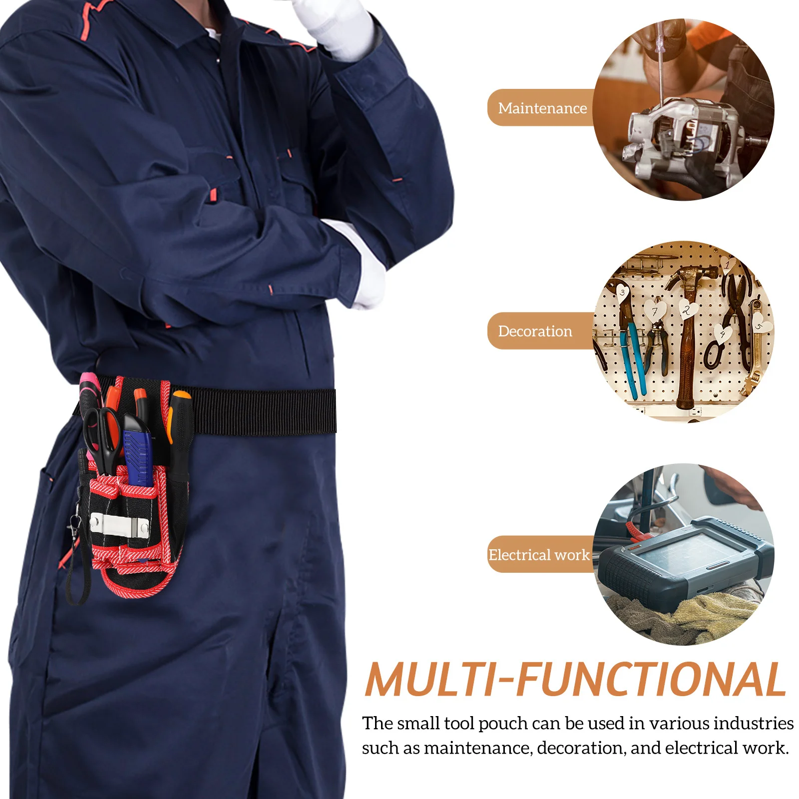 

KITANDOVE Z Small Tool Pouch for Electrician Storage Belt Organizer Red Trim Utility Bag