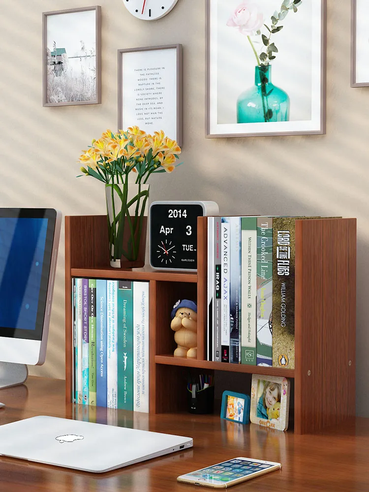 Simple Multi-layer Bookshelf Office Study Combination Desk Storage Small Bookcase Modern Wooden