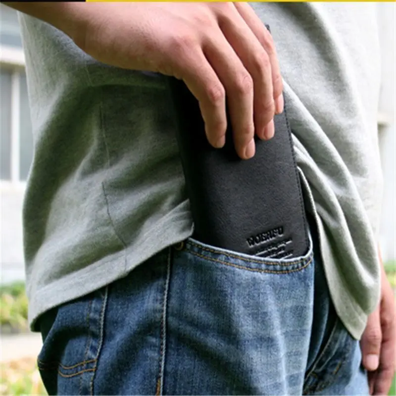 محفظة طويلة من جلد البولي يوريثان الناعم مع فتحات بطاقات متعددة، تصميم كلاسيكي، حامل بطاقة الائتمان، محفظة نقود رفيعة ومتينة للرجال ثنائية الطي #2