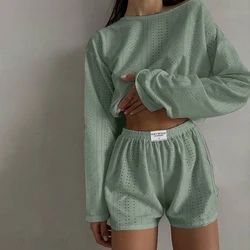 Women's Pajamas Set Sleepwear Spring Long Sleeve Tops With Shorts Home Clothes 2 Piece Sets Pyjama Femme Loungewear Pijama Mujer