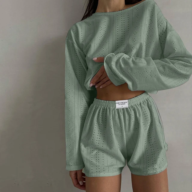 Piżama damska Zestaw bielizny nocnej Wiosna Topy z długim rękawem i szortami Odzież domowa 2-częściowe zestawy Piżama Femme Loungewear Pijama Mujer