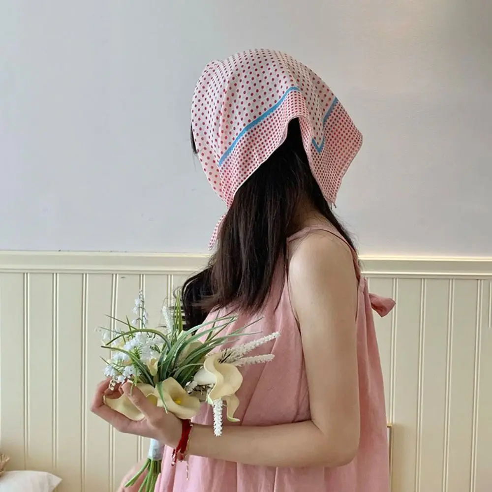 Sweet Sunscreen Small Square Scarf Neckerchief Hair Band Headscarf Wraps Head Scarf Polka Dot Print Scarves Ladies