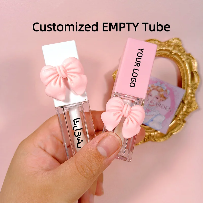 

【Индивидуальный логотип】50 шт. индивидуальных пустых квадратных тюбиков для блеска для губ с большой кистью, 5 мл, розовые, белые, для жидкой косметики и помады