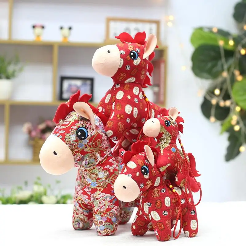 

1Pcs 15/20cm National Style Flower Cloth Horse Doll Toy New Year Mascot Horse Plush Keycahin Bag Decoration Festival Gifts