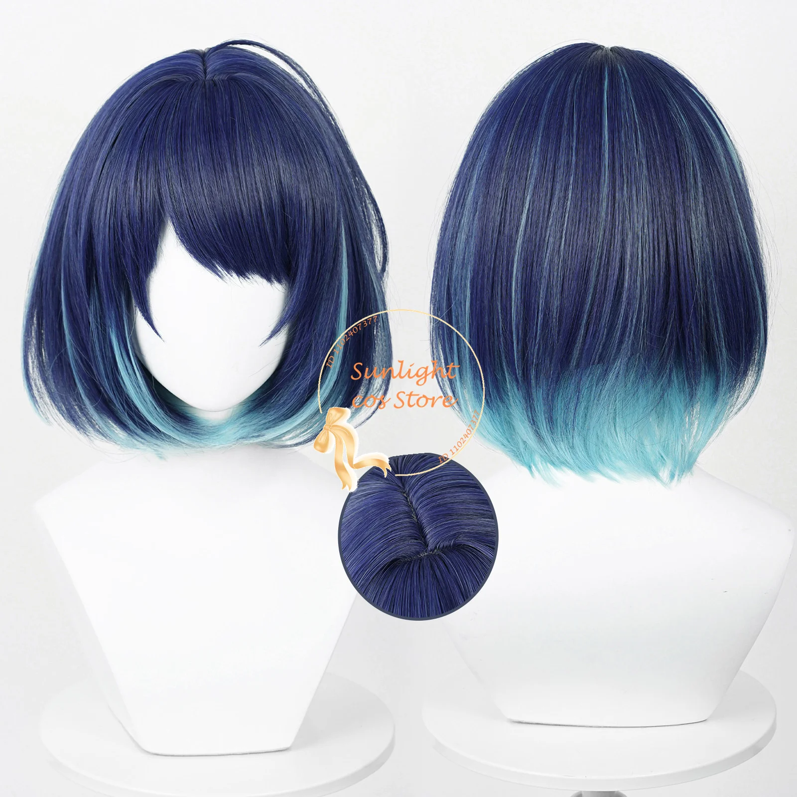 Peluca de Anime Akane Kurokawa para mujer, pelo sintético resistente al calor, color azul oscuro degradado, 34cm/70cm