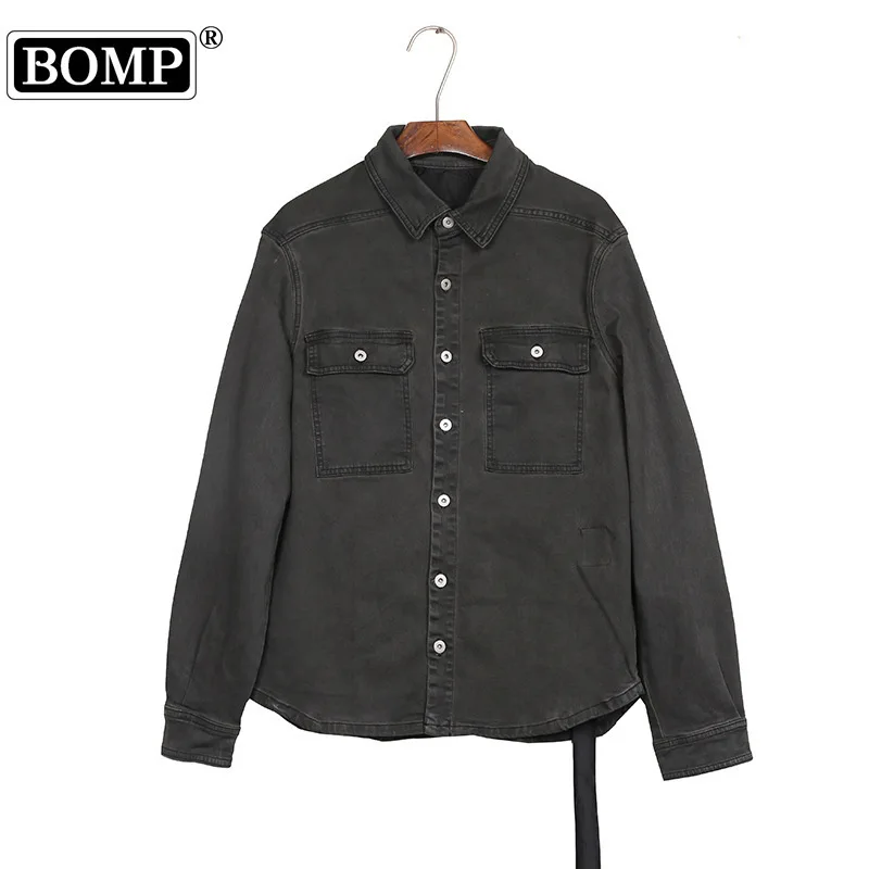 [BOMP] Dark RO Dirty Washed Old Ash Denim Shirt Work Jacket Men's Trendy