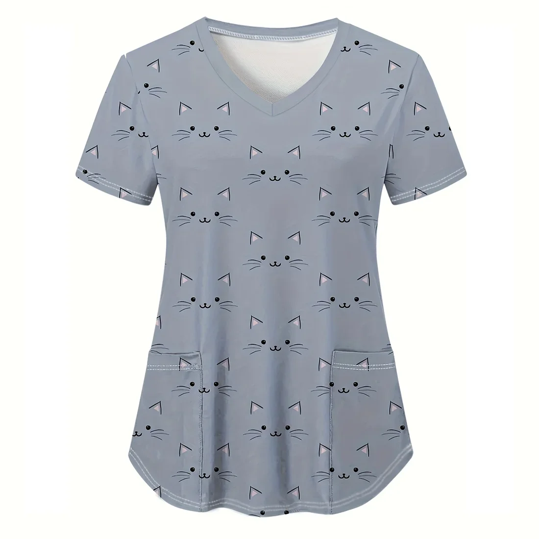 Униформа для кормления для женщин, топы для кормления домашних животных с милым котом и мультяшным принтом, модная футболка с v-образным вырезом и коротким рукавом, ветеринарная униформа, женская медицинская униформа