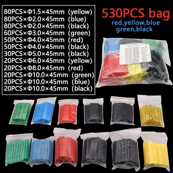 Ensemble de tubes à gaine isolée, thermorétractables, en polyoléfine, 2:1, 530 pièces