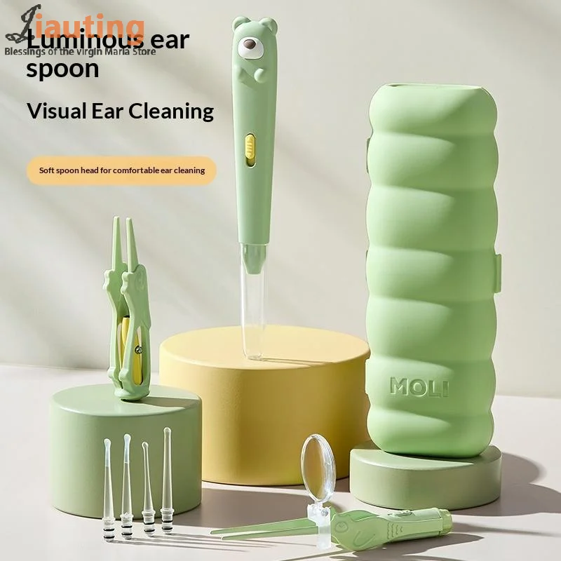 مضيئة الأذن قاعدة الملاعق الأذن الشمع إزالة تنظيف الملقط مصباح ليد Earpick مشبك الأنف الأطفال الكبار أدوات تنظيف الأذن
