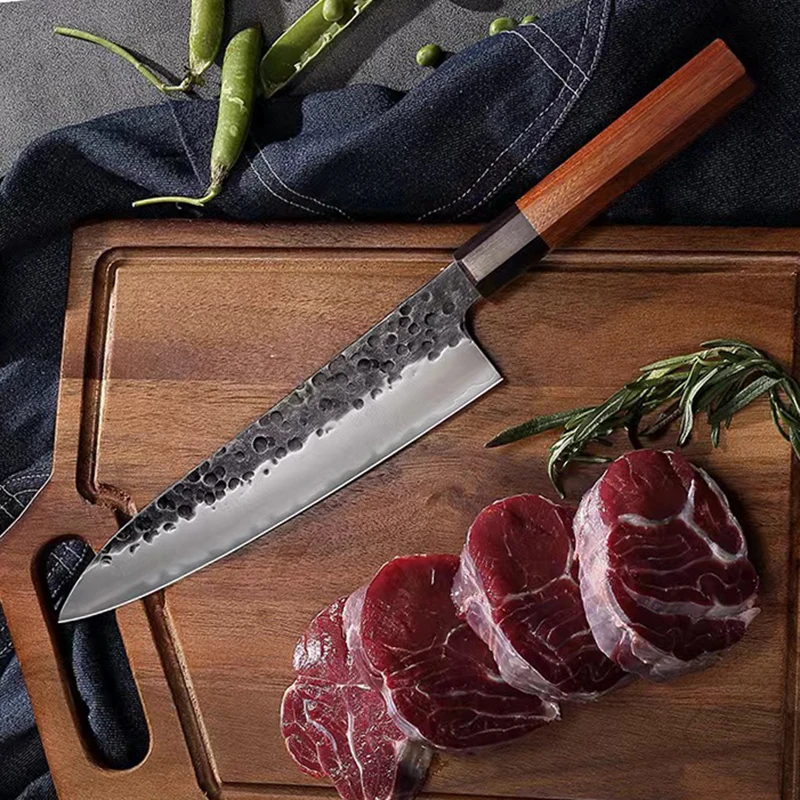 8.3 Inch Gyuto Knife 3-layers Clad Steel VG10 Blade Chef Cleaver Meat Slicing BBQ Handmade Forged Kitchen Knives Wood Handle