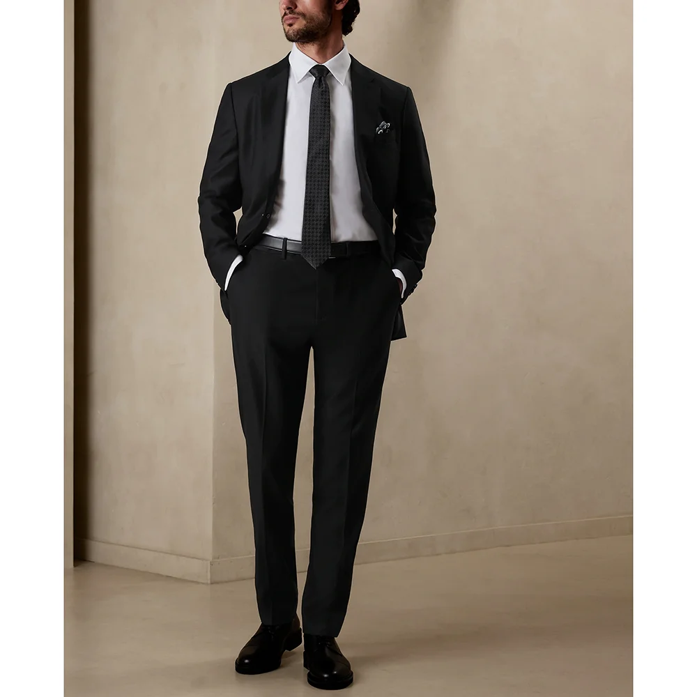 

Chic Notch Lapel Single Breasted Men Suits Black Two Piece (Blazer+Pants) Summer Fashion Business Casual Slim Wedding Tuxedo