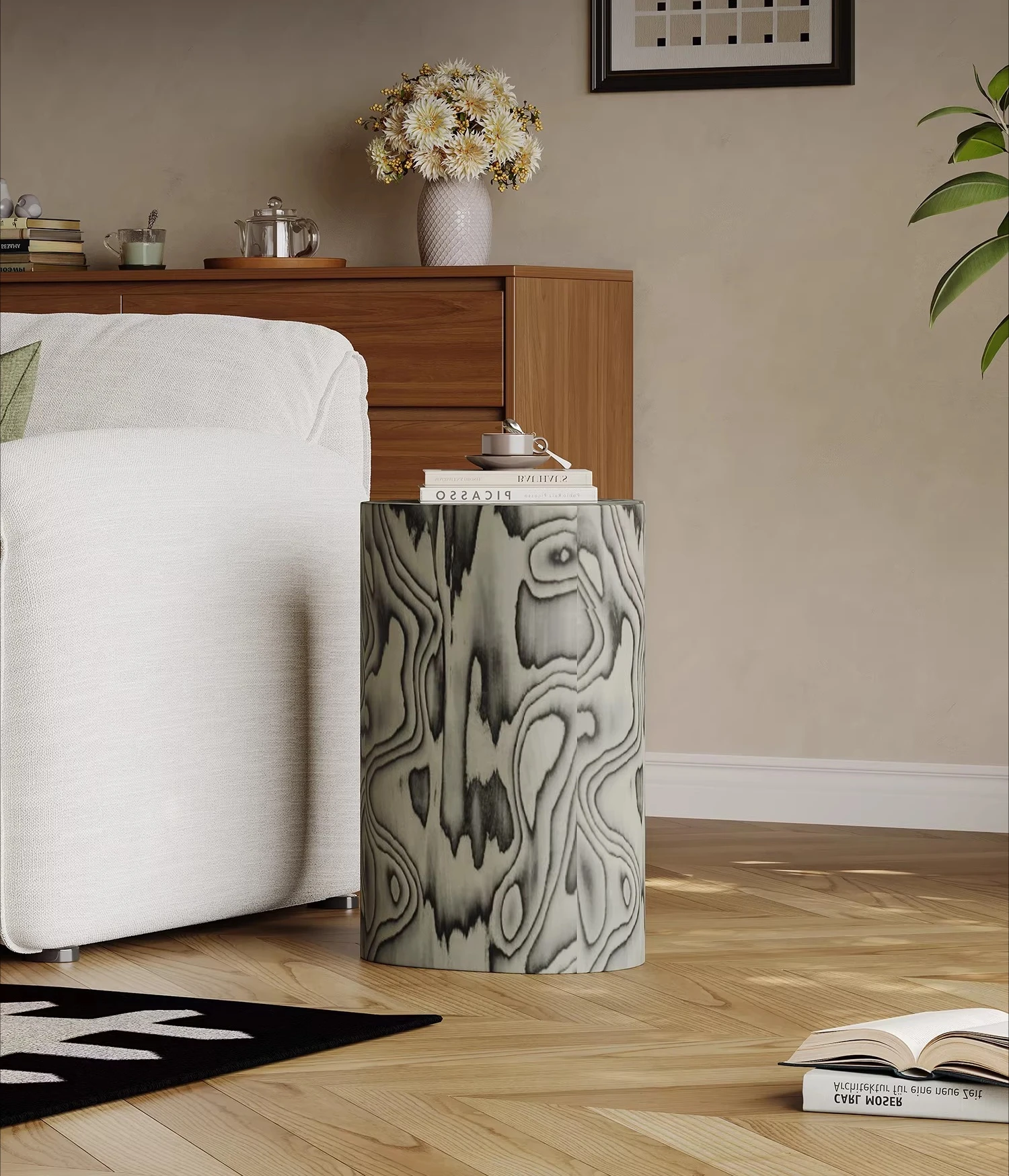 Italian minimalist sofa side table living room home coffee table 2026 new round art design wood grain corner table