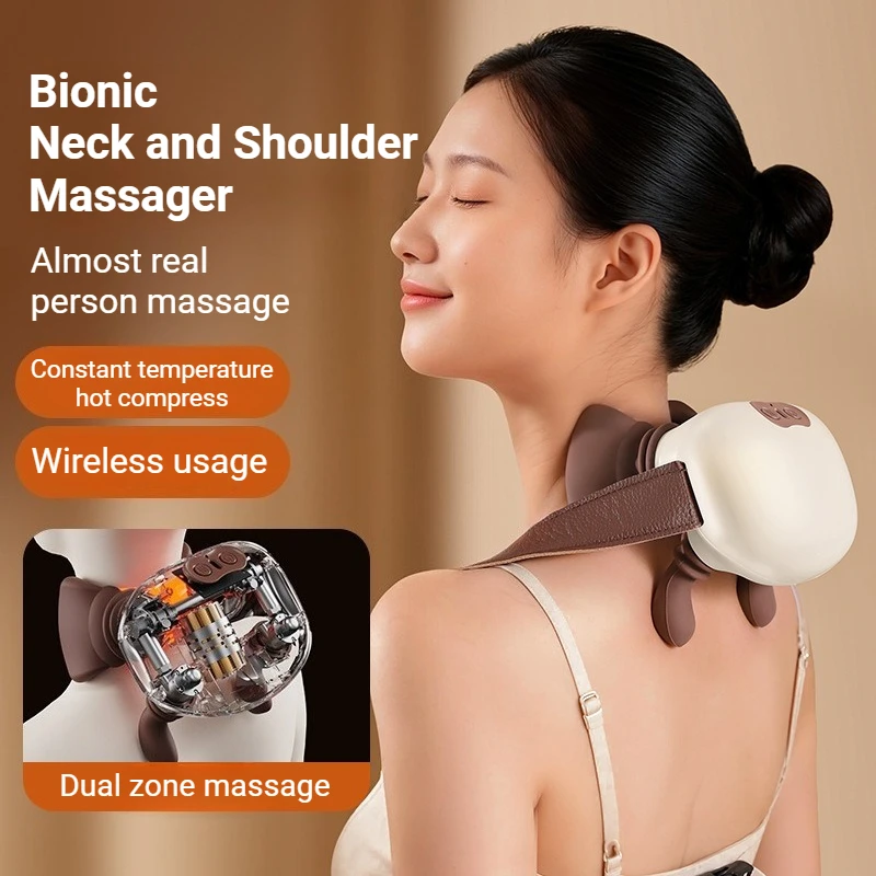Silicone Small Neck Shoulder Massager Portable Strong Bionic Red Light Heating Cervical Massage Comfortable Massage Machine