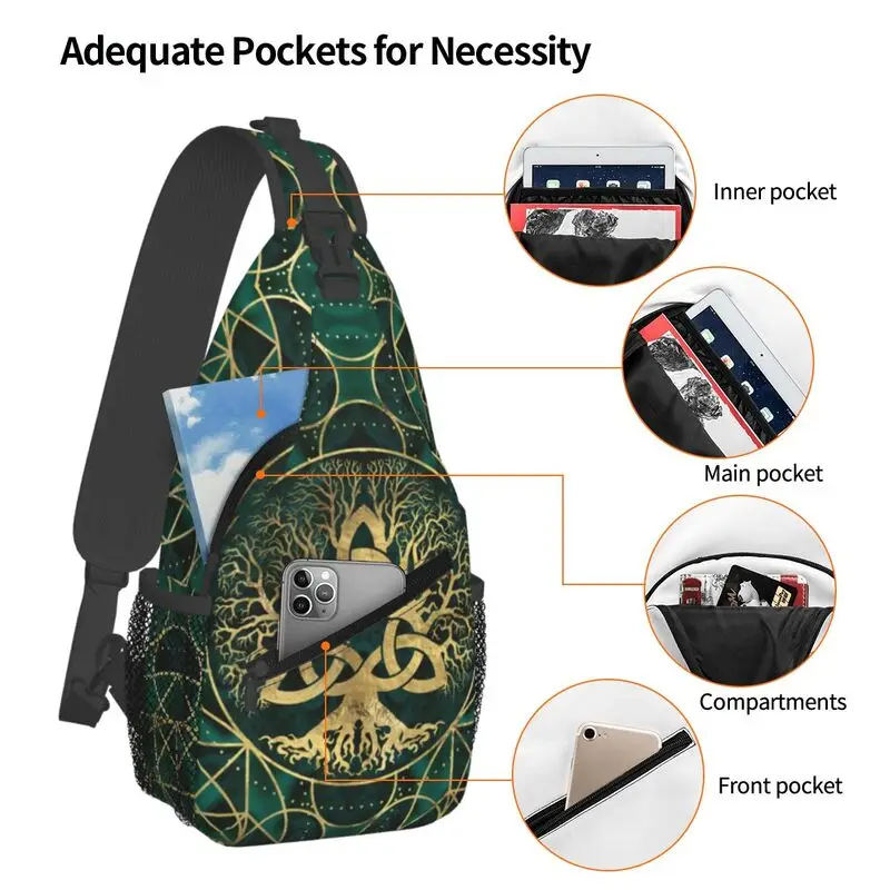 Custom Tree Of Life With Triquetra Vikings Crossbody Sling Backpack Men Custom Shoulder Chest Bag for Traveling Daypack