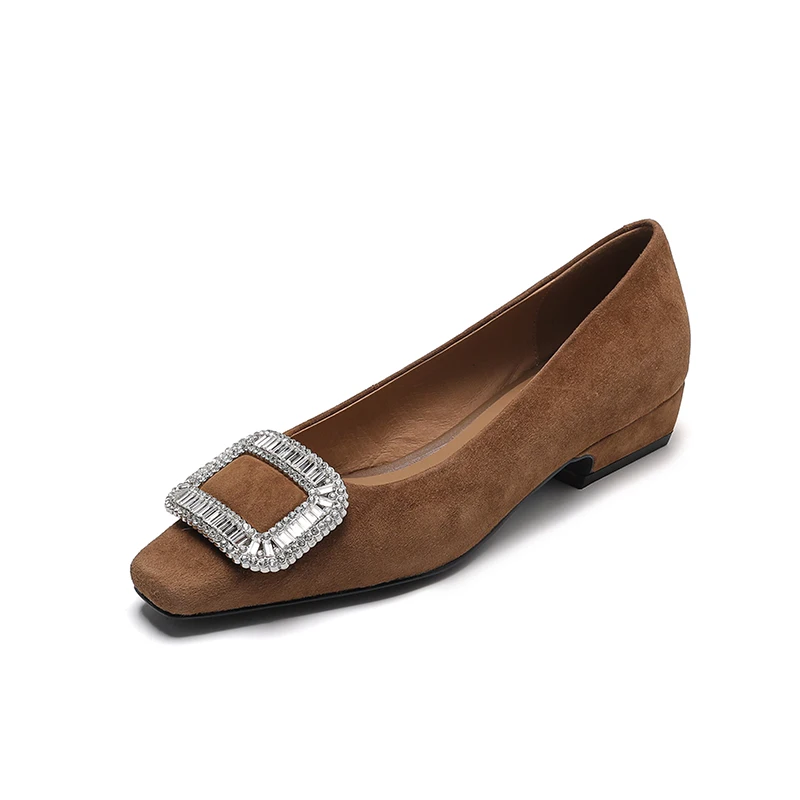 السيدات الباليه الشقق الخريف الأحذية النساء بلورات ساحة تو أحذية بسيطة الأغنام الجلد المدبوغ النساء المتسكعون الربيع الأحذية اليومية #2