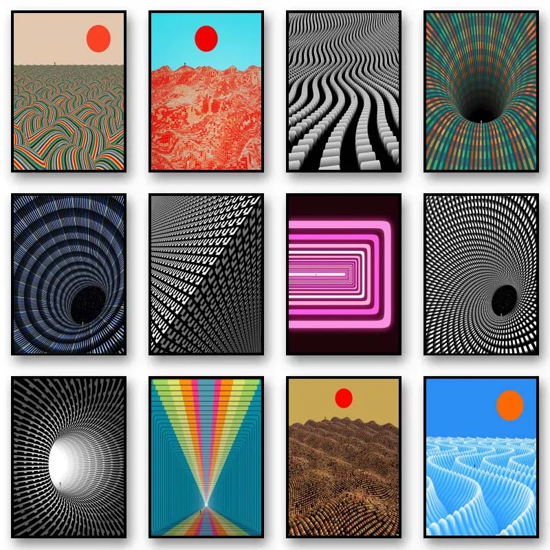 Geometric Abstract Art Print Fantasy Science Sunset Moon Modern Simplicity Canvas Painting Wall Art Picture for Living Room