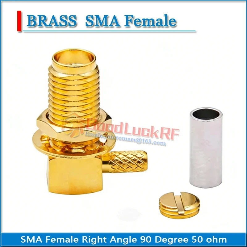 SMA Female Washer Nut Right Angle 90 Degree Crimp RG316 RG174 RG179 LMR100 50-1.5 Cable Gold 50 ohm RF Connector Adapter