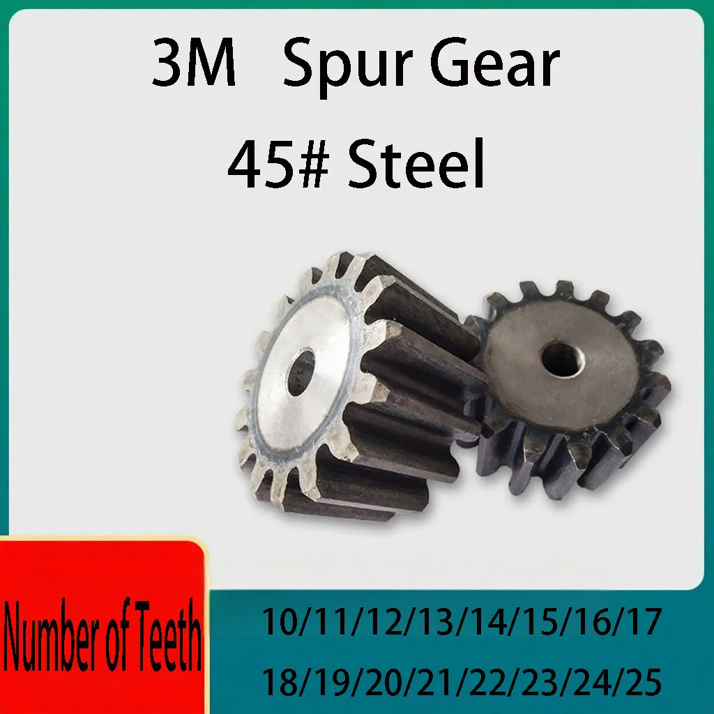 1Pcs 3 Mod Spur Gear Process Hole Pinion Gears 10 Teeth - 25 Teeth 3 Module 45# Steel Flat Cylindrical Motor Transmission Gear