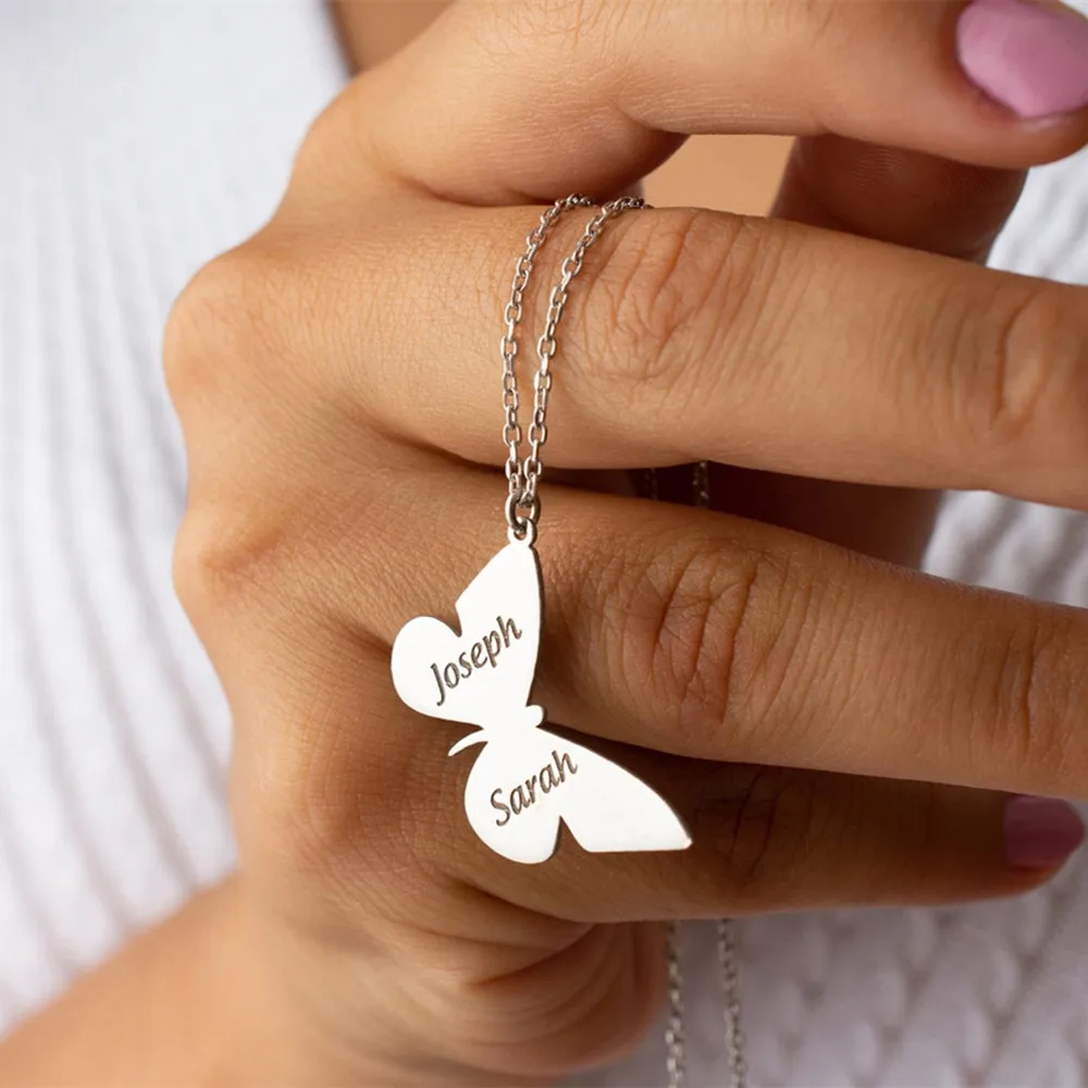 Custom Engraved Name Necklaces Jewellery Stainless Steel Personalized Butterfly Necklace for Woman Customised Gift