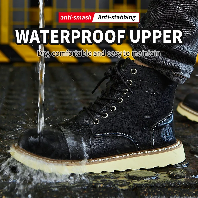 Waterproof Men's Leather Boots Work Shoes Anti-Smash Anti Puncture Safety Shoes Men Boots Steel Toe Shoes Protection Boots Male