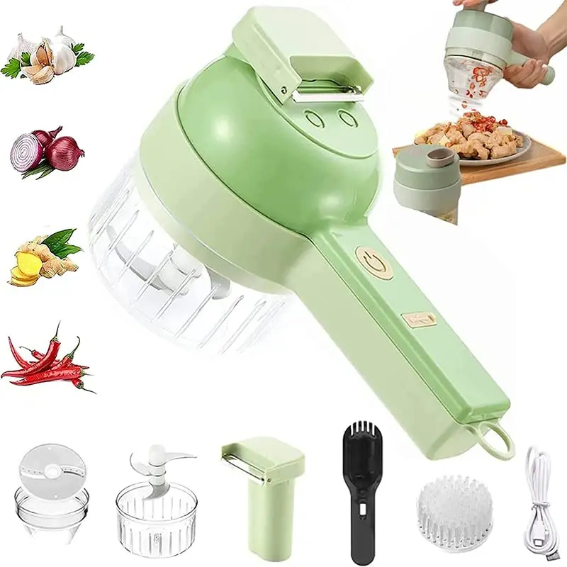 4 in 1 Electric Vegetable Cutter Set Portable Multi-function Handheld Cordless Vegetable Chopper C-Port Rechargeable Food Grinde