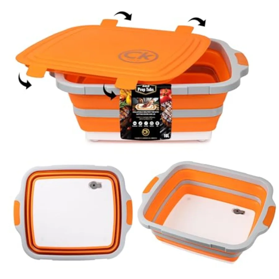 

Collapsible BBQ Prep Tub XL with Locking Lid and Drain Hole Meat Marinating Container with Cutting Board BPA-Free Food-Grade Pr