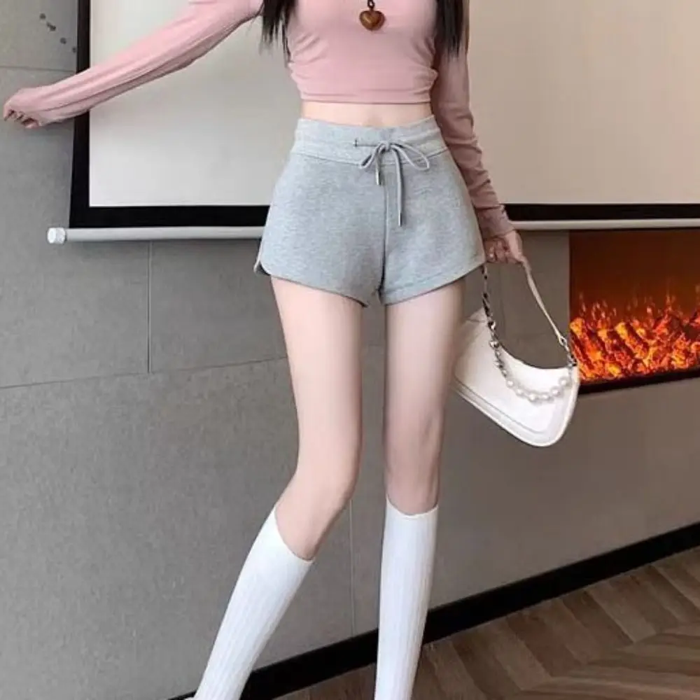 

Drawstring High Waist Shorts with Pockets Slim Fit Hot Woman Short Pants American Style Trousers Summer Casual Shorts Office