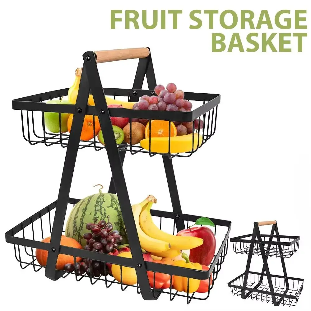 

2-Tier Design Portable Fruit Basket Space-Saving 3-Tiers Design Kitchen Organizer Convenient Holder Organizer